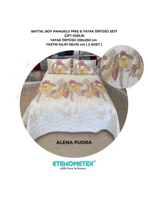ETEHOMETEX Battal Boy Pamuklu Kapitoneli Yatak Örtüsü Seti ALENA PUDRA 8696474232097